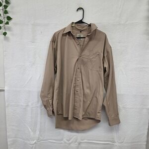 L Calvin Klein Intoxication Mens Tan Khaki‎ Twill Button Down Shirt vintage
